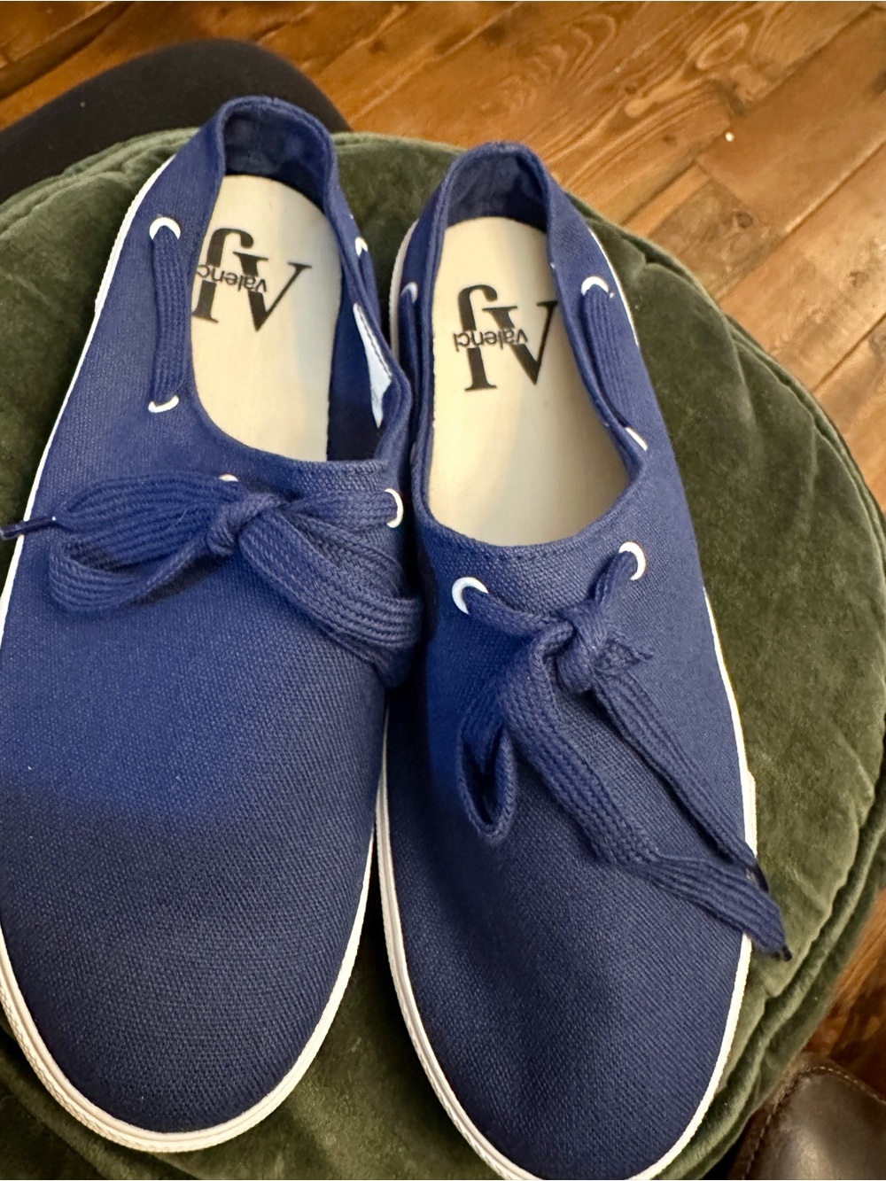 AJ Valenci Navy Canvas Boat Shoes with White Trim